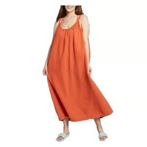 Kona Sol - Women's Midi Cover up Dress rust pumpkin orange SIZE L-XL ( 12-18)